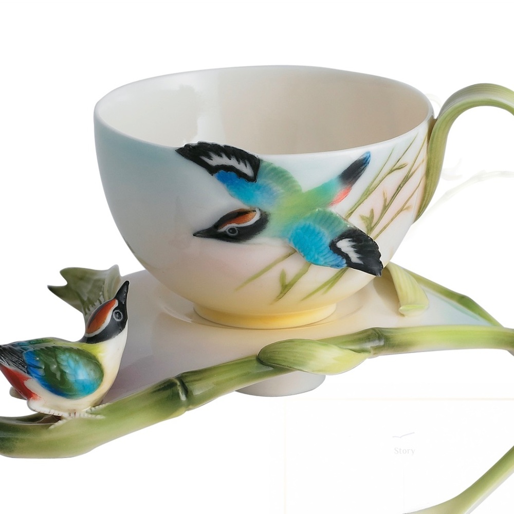 FRANZ BAMBOOSONG BIRD DESIGN SCULPTURED CUP AND SAUCER SET (FZ00570)